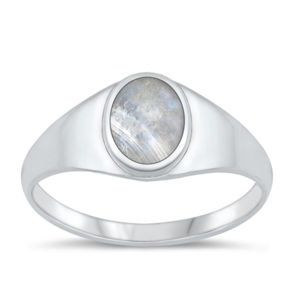 Sterling Silver Moonstone Signet Ring – Oval Genuine Gemstone – Classic, Minimal